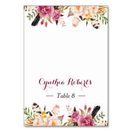 Stilvolle Boho Floral Feather Wedding Platzkarte Tischnummer