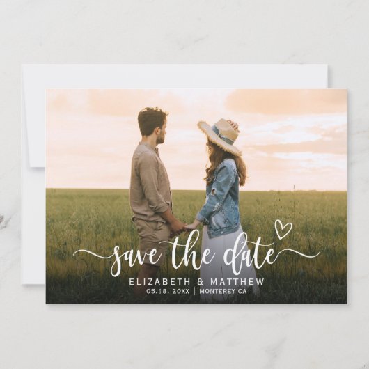 Stilvolle Boho Heart Script 1 Foto Hochzeit Save The Date (Vorderseite)