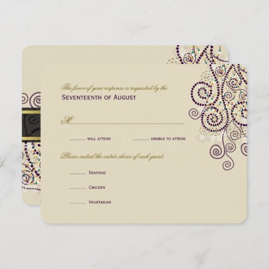 Stilvolle Boho Lila Spirals Wedding RSVP Card (Vorne/Hinten)