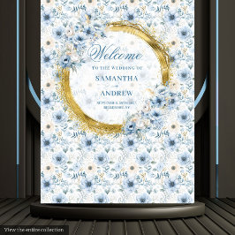 Stilvolle Boho Pastel Blue Gold Hochzeit Hintergru Wandteppich