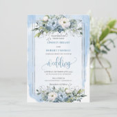 Stilvolle Boho Pastel Blue Silver Peonies Wedding Einladung (Stehend Vorderseite)