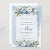 Stilvolle Boho Pastel Blue Silver Peonies Wedding Einladung (Vorne/Hinten)