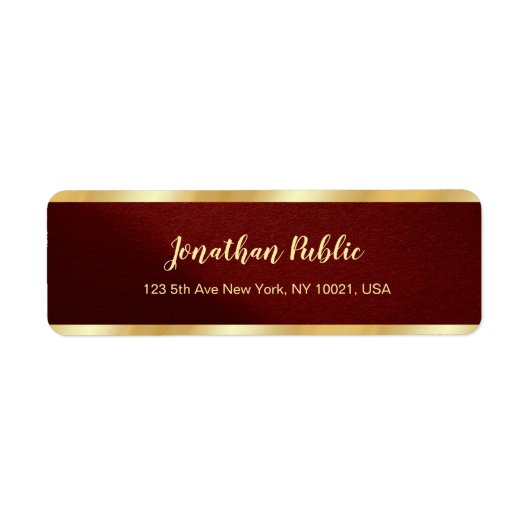 Stilvolle Bordeaux & Gold Vorlage Rücksendeadresse (Vorne)