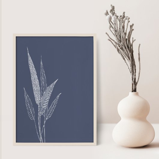 Stilvolle botanische Blätter Minimalistisch Navy B Poster