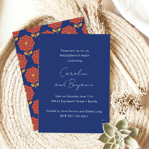 Stilvolle botanische Blue Red Floral Engagement Pa Einladung