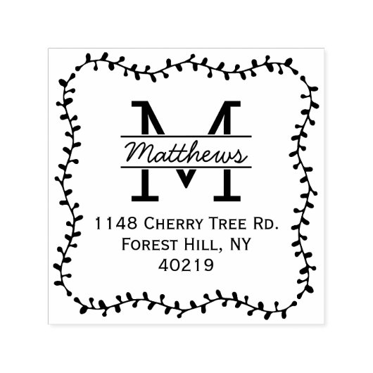 Stilvolle Botanische Grenze Custom Monogram Permastempel (Design)