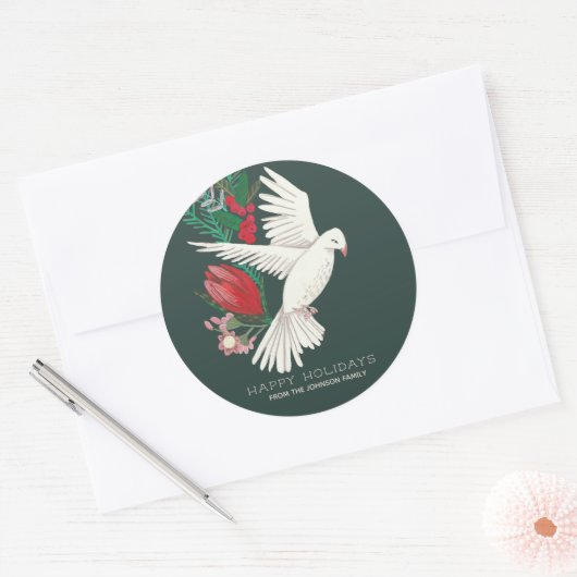 Stilvolle Botanische Grün- und Rote Taube Weihnach Runder Aufkleber (Umschlag)