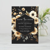 Stilvolle Botanische Hochzeit mit Gold und Black W Save The Date (Stehend Vorderseite)