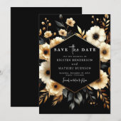 Stilvolle Botanische Hochzeit mit Gold und Black W Save The Date (Vorne/Hinten)