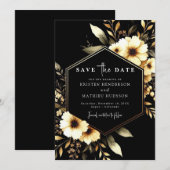 Stilvolle Botanische Hochzeit mit Gold und Black W Save The Date (Vorne/Hinten)