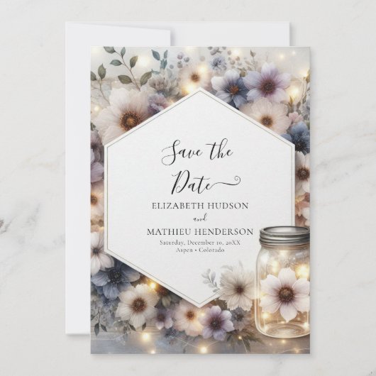 Stilvolle Botanische Mason Jar Wedding Save The Date (Vorderseite)