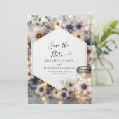 Stilvolle Botanische Mason Jar Wedding Save The Date (Stehend Vorderseite)