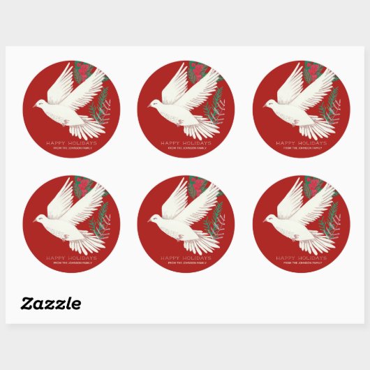 Stilvolle Botanische Red Dove Weihnachten Runder Aufkleber (Blatt)