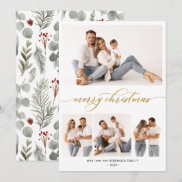 Stilvolle Botanische Schrift 4 Multi-Foto Weihnach Feiertagskarte