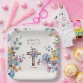 Stilvolle Botanische Taufe kreuz elegant Pappteller (Party)