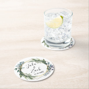 Stilvolle Botanische Wraath-Hochzeit Runder Pappuntersetzer