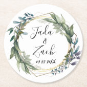 Stilvolle Botanische Wraath-Hochzeit Runder Pappuntersetzer (Vorderseite)