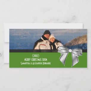Stilvolle Bow Holiday Foto Card, Olive Green Feiertagskarte