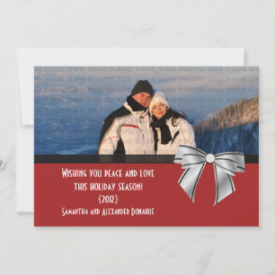Stilvolle Bow Holiday Foto Flat Card, Dunkelrot Feiertagskarte