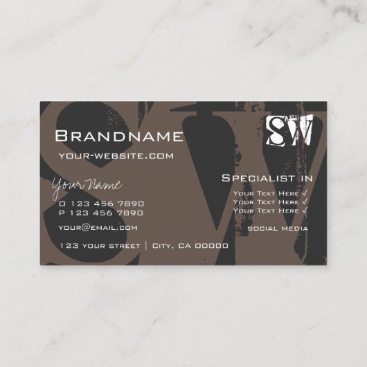 Stilvolle Braun Grau und Weiß mit Initials Moderne Visitenkarte (Rückseite)