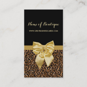 Stilvolle braune Leopard Print Girly Yellow Ribbon Visitenkarte