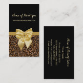 Stilvolle braune Leopard Print Girly Yellow Ribbon Visitenkarte (Vorne/Hinten)