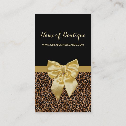 Stilvolle braune Leopard Print Girly Yellow Ribbon Visitenkarte (Vorderseite)