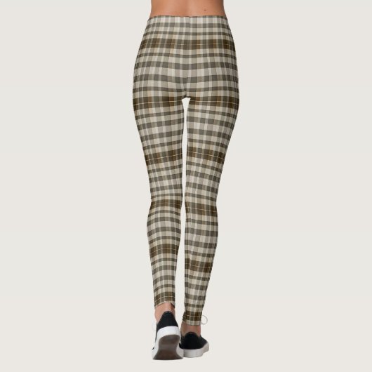 Stilvolle braune Tan Kariert Streifen Flannel Gemu Leggings (Rückseite)