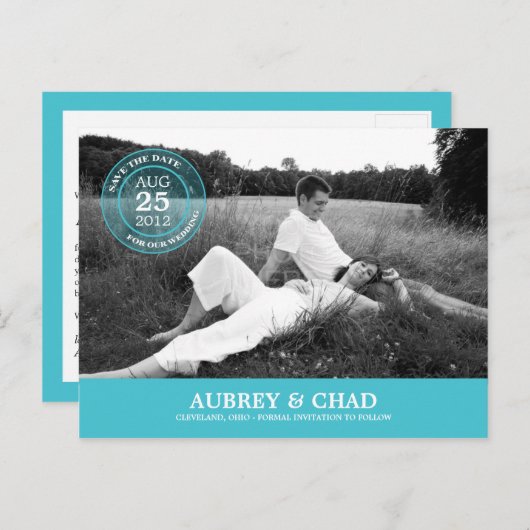 Stilvolle Briefmarke Save the Date Postkarte (Türk (Vorne/Hinten)