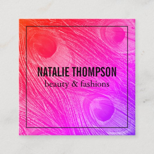 Stilvolle Bright Peacock Feathers Quadratische Visitenkarte (Vorderseite)