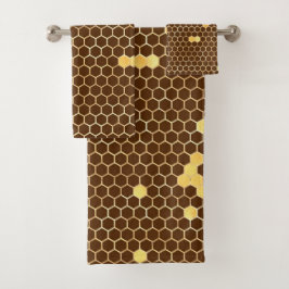 Stilvolle Brown Gold Honeycomb Badhandtuch Set