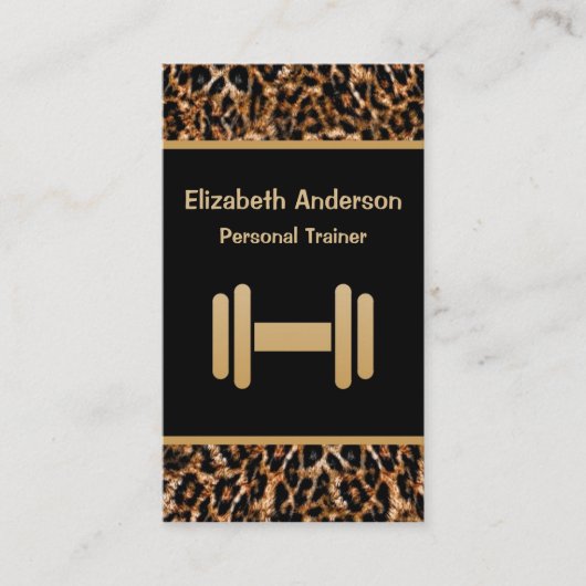 Stilvolle Brown Leopard Print Personal Trainer Visitenkarte (Vorderseite)