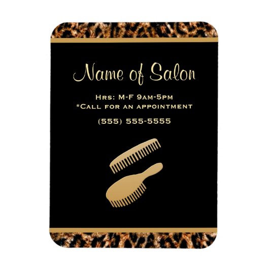 Stilvolle Brush Black and Gold Leopard Friseur Sal Magnet (Vertikal)