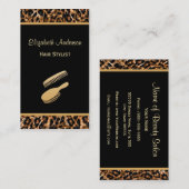 Stilvolle Brush Black and Gold Leopard Friseur Sal Visitenkarte (Vorne/Hinten)
