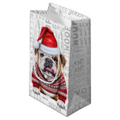 Stilvolle Bulldog und Woof Word Art Weihnachten Kleine Geschenktüte (Vorderseite Schrägansicht)