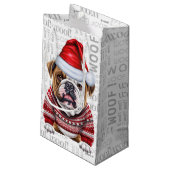Stilvolle Bulldog und Woof Word Art Weihnachten Kleine Geschenktüte (Rückseite Schrägansicht)