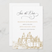 Stilvolle Burg Einmal auf einer Messe Märchen Hoch Save The Date (Vorne/Hinten)