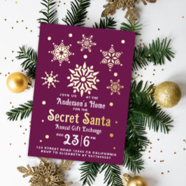 Stilvolle Burgund Secret Santa Snowflake Einladung