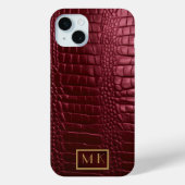 Stilvolle Burgundy Crocodile Leather Look Monogram Case-Mate iPhone Hülle (Rückseite)