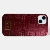 Stilvolle Burgundy Crocodile Leather Look Monogram Case-Mate iPhone Hülle (Rückseite (Horizontal))