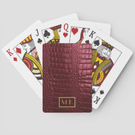 Stilvolle Burgundy Crocodile Leather Look Monogram Spielkarten