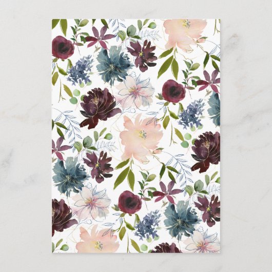 Stilvolle Burgundy Dusty Blue Floral Wedding Detai Begleitkarte (Rückseite)