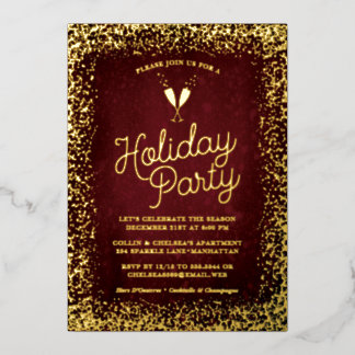 Stilvolle Burgundy & Gold Feiertage Party Folieneinladung