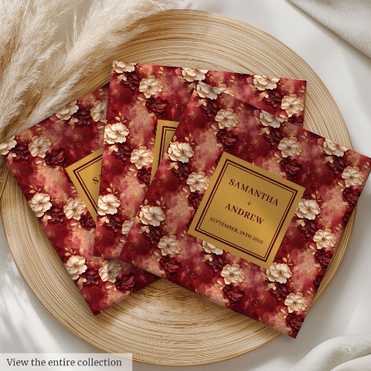 Stilvolle Burgundy Gold Wedding Napkins mit Floral Serviette