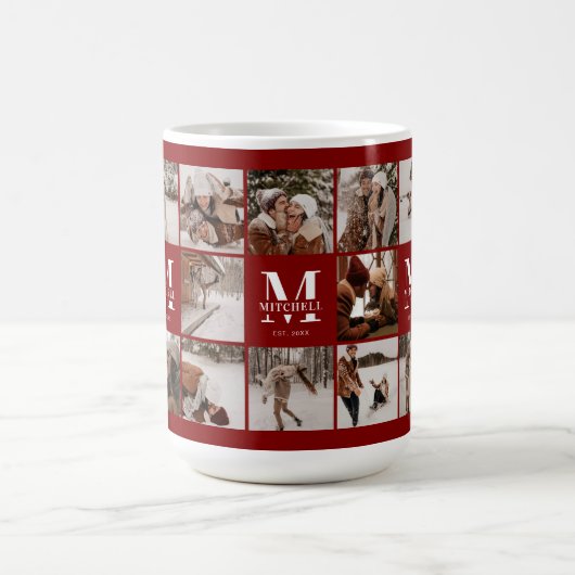 Stilvolle Burgundy Multi Foto Collage Keepake Kaffeetasse (Mittel)