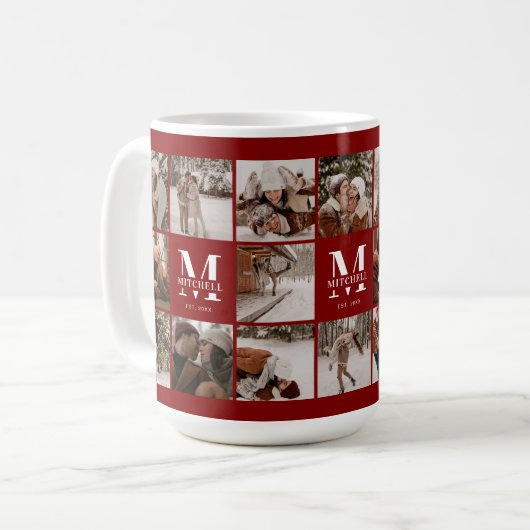 Stilvolle Burgundy Multi Foto Collage Keepake Kaffeetasse (Vorderseite Links)