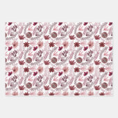 Stilvolle Burgundy Red Blume Floral Watercolor Geschenkpapier Set (Vorderseite 2)