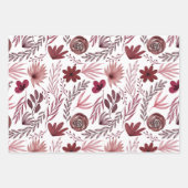 Stilvolle Burgundy Red Blume Floral Watercolor Geschenkpapier Set (Vorderseite)