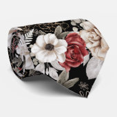 Stilvolle Burgundy Rose Black Floral Pattern Krawatte (Gerollt)