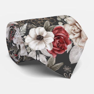 Stilvolle Burgundy Rose Gray Floral Pattern Krawatte
